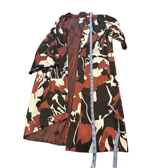 Chico's Brown Black Artsy Satin Boho Bohemian Open Kimono Long Duster Medium - Picture 11 of 11
